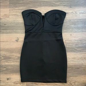 Strapless plunge mini dress